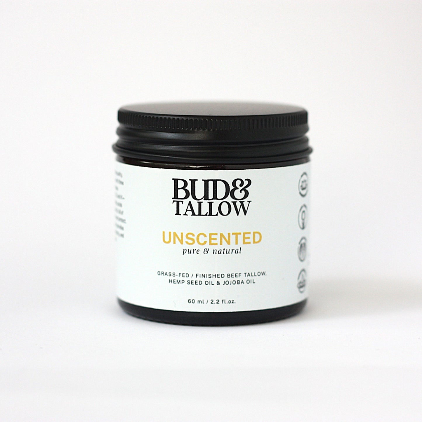 Bud & Tallow unscented product jar on a white background