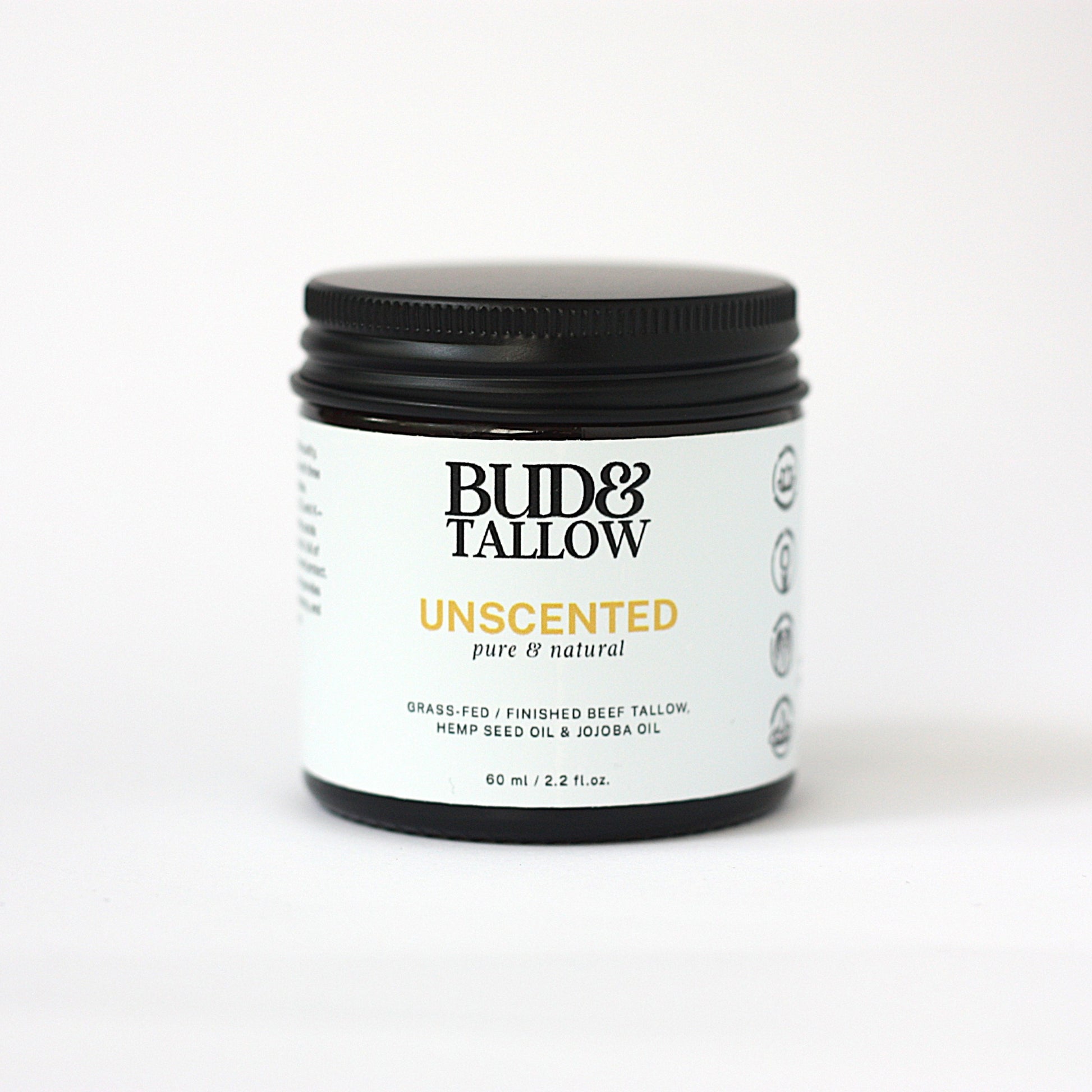 Bud & Tallow unscented product jar on a white background