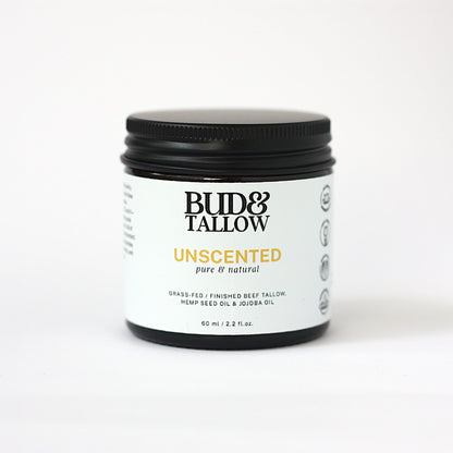 Bud & Tallow unscented product jar on a white background