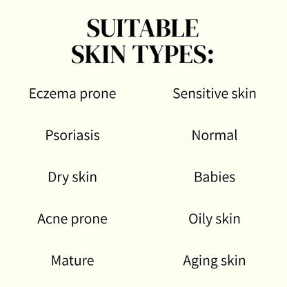 List of suitable skin types on a light cream background